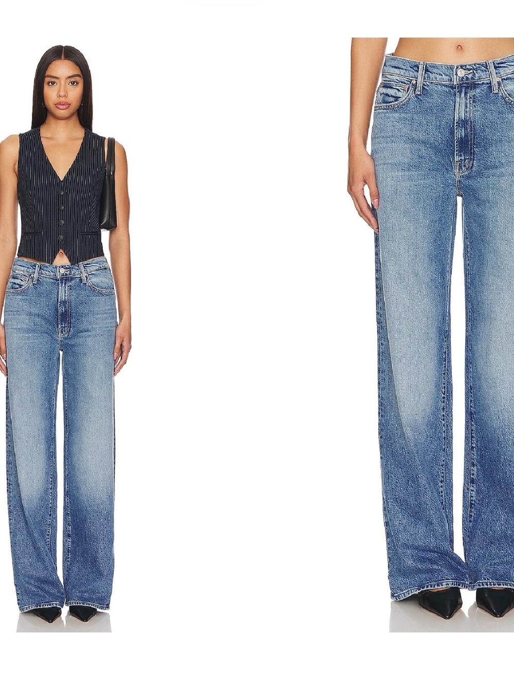 MOTHER SUPERIOR The Dodger Sneak Wide Leg Jeans in Strike A Pose Blue